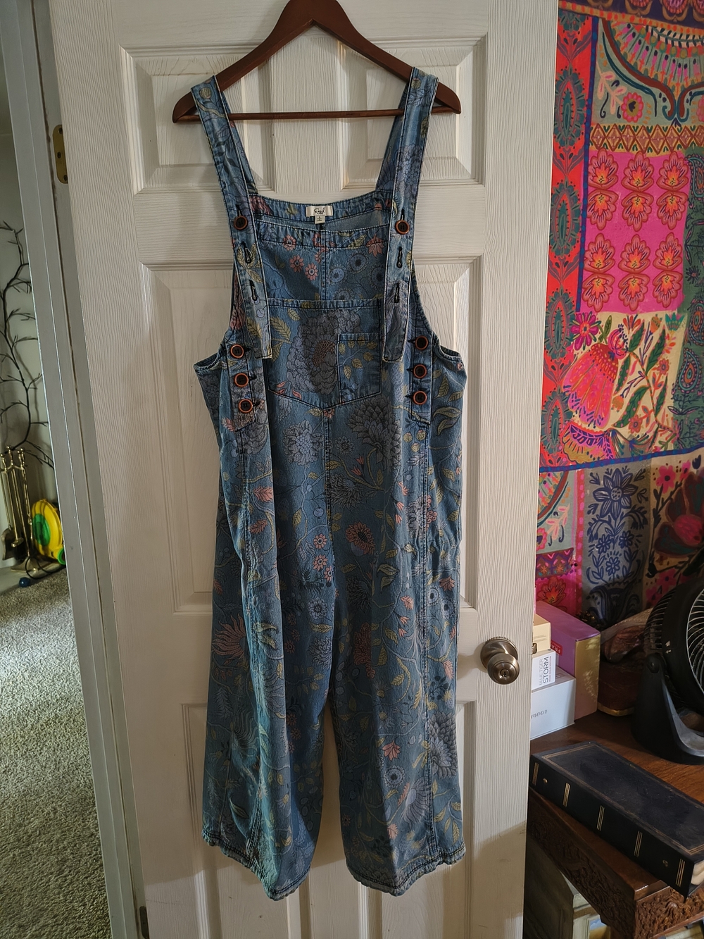 easel Denim Floral Wide-Leg Overalls in Light Blue